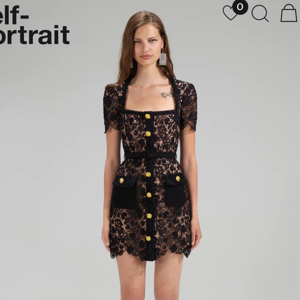 Self Portrait Black Guipure Lace Mini Dress